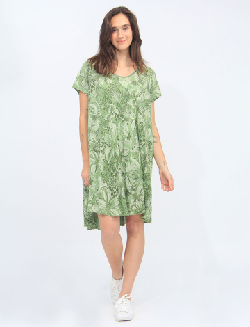 Robe À Manches Courtes En Coton Tropical Avec Ourlet Asymétrique Par Froccella (485-50050AC 2489010 TAILLE UNIQUE VERT)