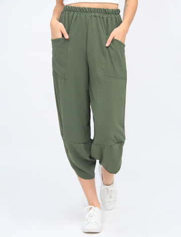 Pantalon Ballon Taille Élastique Et Ourlet Asymétrique Avec Poches Par Froccella (463-2722 2516110 TAILLE UNIQUE KHAKI)