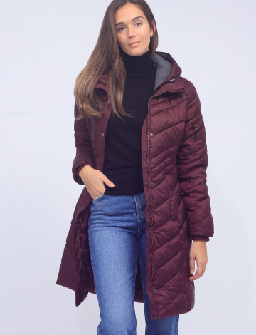 Hooded Long Water-Resistant Light Puffer Jacket by Andrew Marc (521-MW9AP45024 2520320 X-SMALL BURGUNDY)