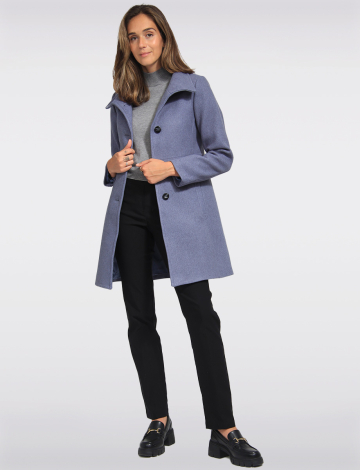 Hanna Classy Single-Breasted High Collar Wool Blend Coat by Saki (059-HANNA24 2544620 X-SMALL BLUE)