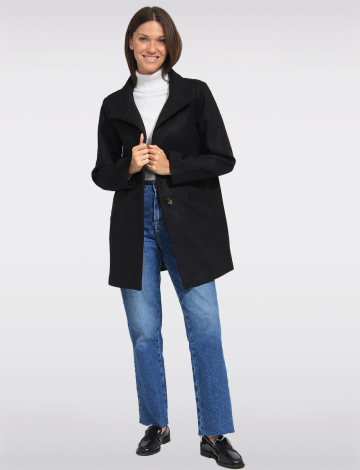 Zoe Single-Breasted High Collar Fully Lined Wool Blend Coat by Saki (059-ZOE24 2544720 X-SMALL Black)