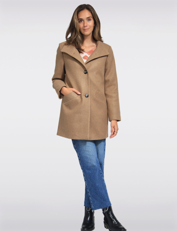 Zoe Single-Breasted High Collar Fully Lined Wool Blend Coat by Saki (059-ZOE24 2544920 X-SMALL CAMEL)