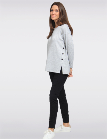 Long Sleeves Side Button Details Heather Grey Cozy Knit Sweater by Vamp (428-9006H 2565130 SMALL GREY)