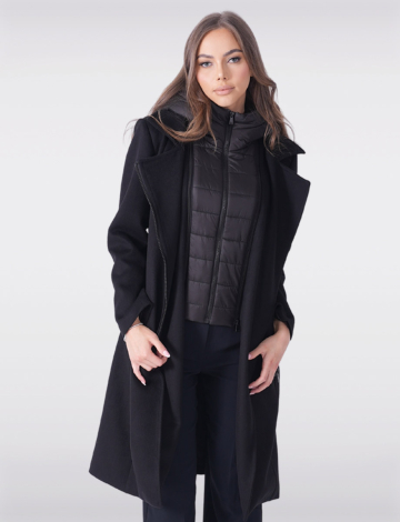 Versatile Wool-Blend Trench Coat with Detachable Hood by Sicily (187-MAYA 2602820 X-SMALL BLACK)