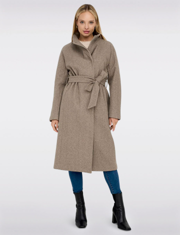 EcoChic Tailored High Crossover Collar Long Trench Coat by Only (860-15234634 2610020 X-SMALL Taupe)