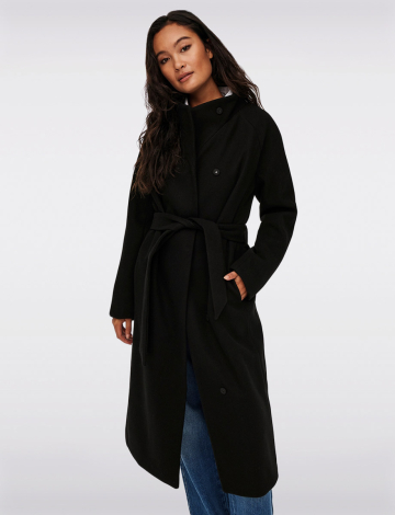 EcoChic Tailored High Crossover Collar Long Trench Coat by Only (860-15234634 2610120 X-SMALL Black)