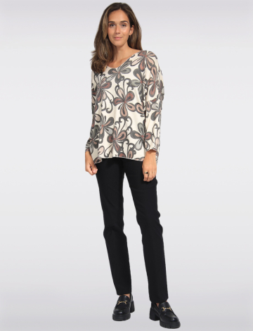 Printed Wool Blend Dolman Sleeves V-Neck Knit Top by Froccella (531-2066A 2611010 ONE SIZE KHAKI)