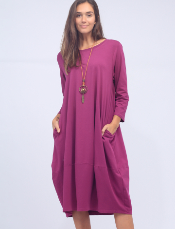 Classic Soft Cotton Stretch Long Sleeve T-Shirt Maxi Dress by Froccella (016-21159H4 2614110 ONE SIZE PURPLE)