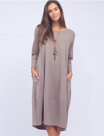 Classic Soft Cotton Stretch Long Sleeve T-Shirt Maxi Dress by Froccella (016-21159H4 2614310 ONE SIZE Taupe)