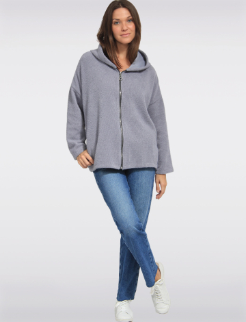 Soft & Cozy Relaxed Fit Chenille Hooded Sweater by Froccella (533-20596 2617810 ONE SIZE GREY)