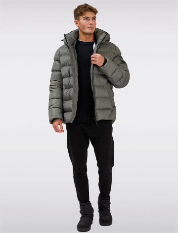 Vegan Jacquard Puffer Jacket with Detachable Hood by Point Zero