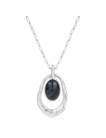 Elegant Silver Satin Necklace with Organic Oval Sardonyx Gemstone