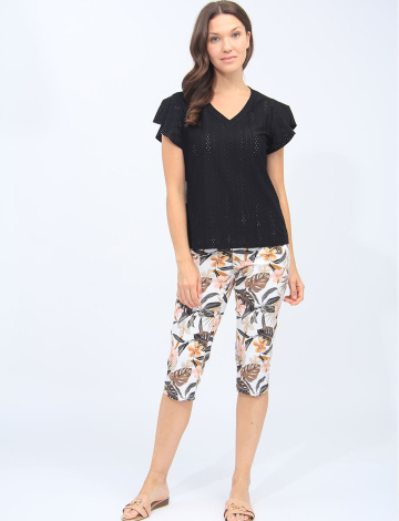 Tropical Floral Print Pull-on Stretch Mid-rise Capris By Amani Couture