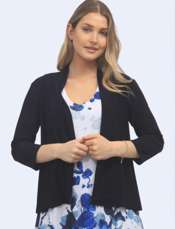 Cardigan Uni Drapé à Manches Trois-Quarts par Amani Couture (351-7413324 2366040 MOYEN MARINE)