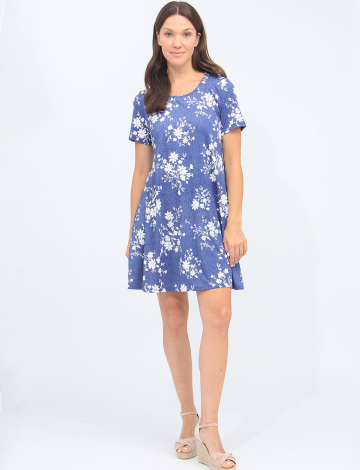 Round Neck A-Line Short Sleeve Stretchy Floral Dress By Amani Couture