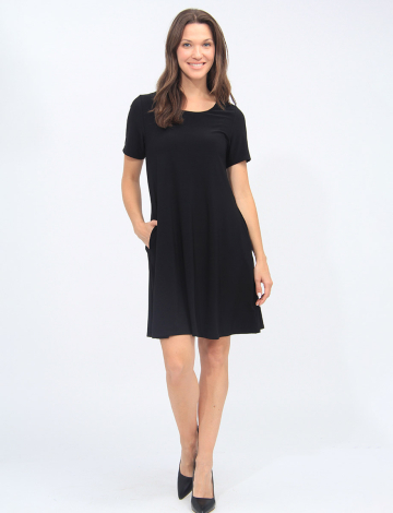 Classic Solid Short Sleeve Round Neck A-line Dress By Amani Couture