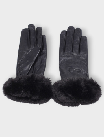 Black genuine leather gloves with faux fur cuffs by Ricci