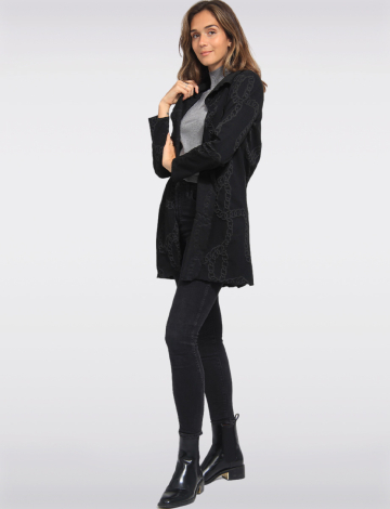 Long-Sleeve Draped-Front Jacquard Knit Overcoat by Vamp