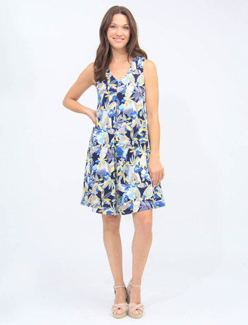 Floral Sleeveless A-Line Front Pleat Dress By Vamp