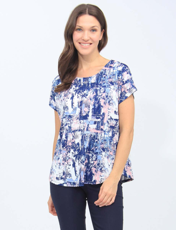 Paint Print Stretchy Cap Sleeves Round Neck Tunic By Vamp
