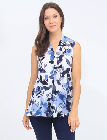 Pleated Floral Sleeveless A-Line Top by Vamp
