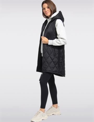 Breathe-Tech Vegan Puffer Vest With Hood & High-Low Hemline by Saki