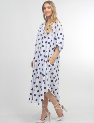 Buttoned-up Polka Dot Shirt Dress With Pockets By Froccella