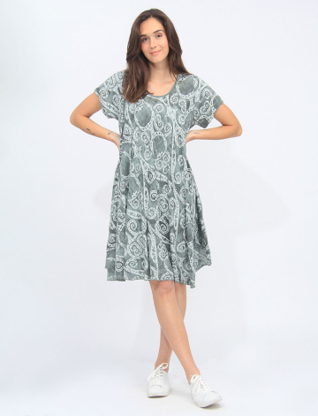 Paisley Print Short Sleeve Flowy Dress By Froccella