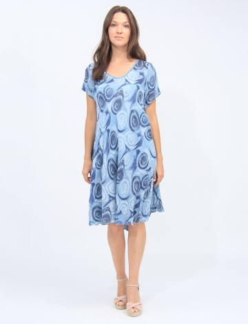 Cotton Short Sleeve Circular Pattern Rounded Hem Dress By Froccella