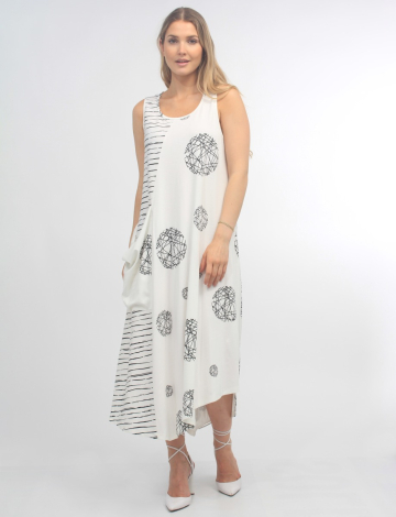 Patchwork Print Asymmetrical Dress with Pocket by Radzoli