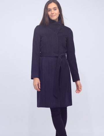 Classy Wool Blend Crossover Collar Belted Coat by Cole Haan