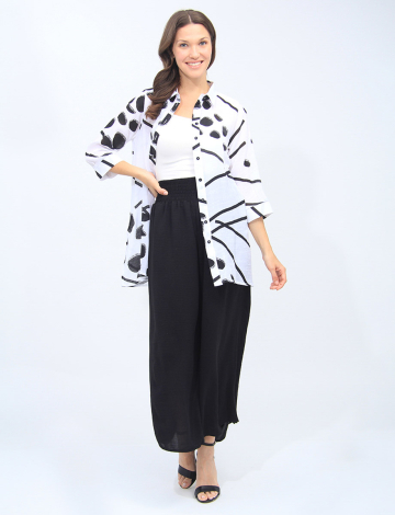 Abstract Black And White Polka Dot Long Button-Front Collared Shirt By Goa