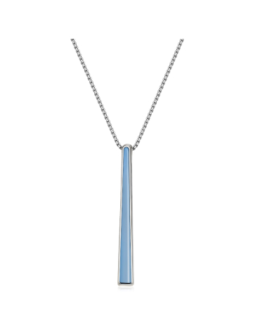 Oceanic Elegance: Silver Elongated Bar Necklace with Light Blue Shell Pendant