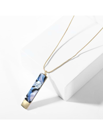 Elegant Necklace | Goldtone Blue Marble Column Pendant