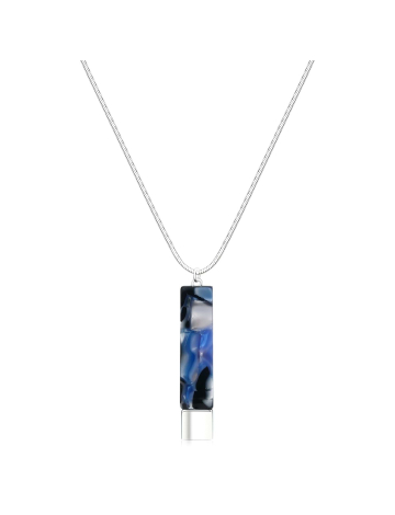 Silver Tone Necklace with Blue Marble Column Pendant | Women's Jewelry