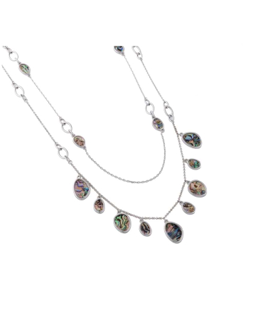 Timeless Elegance: Dual-Layered Rhodium Necklace with Stunning Paua Shell Charms