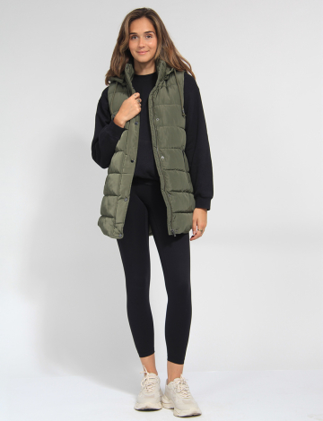 Versatile Detachable Hood Zip Front Long Puffer Vest by Sebby