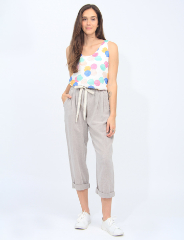 Sleeveless V-Neck Knit Top With Pop Color Polka Dot Print by Froccella