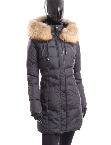 Quilted Down coat with genuine leather trim by BARK of Sweden