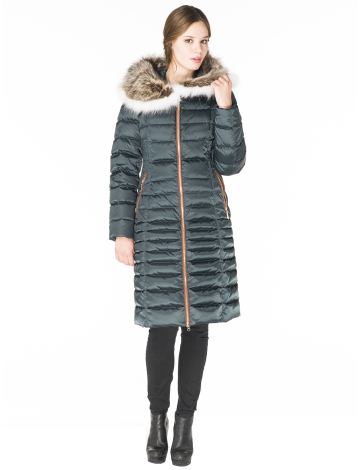 3/4 Length down filled jacket with fur trim hood by Flash Geo