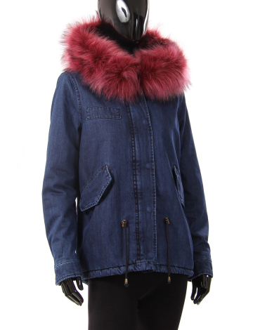 Striking denim anorak with faux fur lining and collar