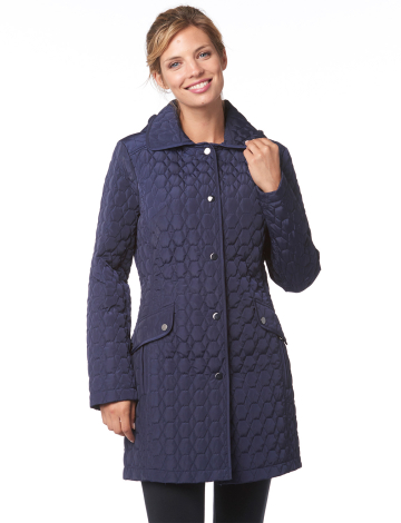 Quilted collared coat with detachable hood by Froccella