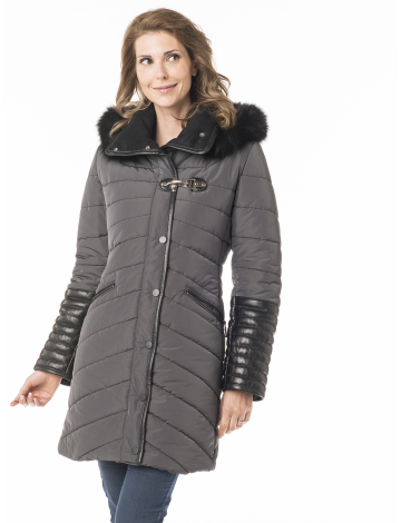 A-line quilted coat with genuine fur trim by Furlux