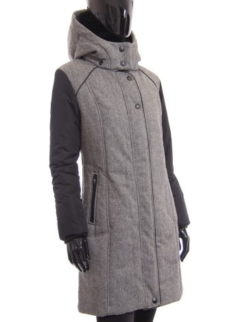 Asymmetric tweed/nylon combo coat by NORTHSIDE by FEN-NELLI