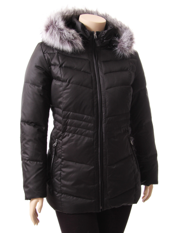 Plus Size downfill 50/50 jacket with faux finn raccoon fur hood trim
